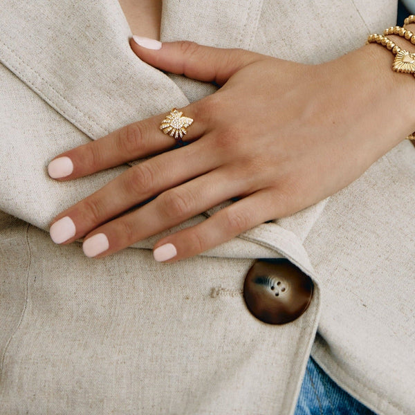Sacred Heart Sunburst Crystal Ring - Multiple Sizes