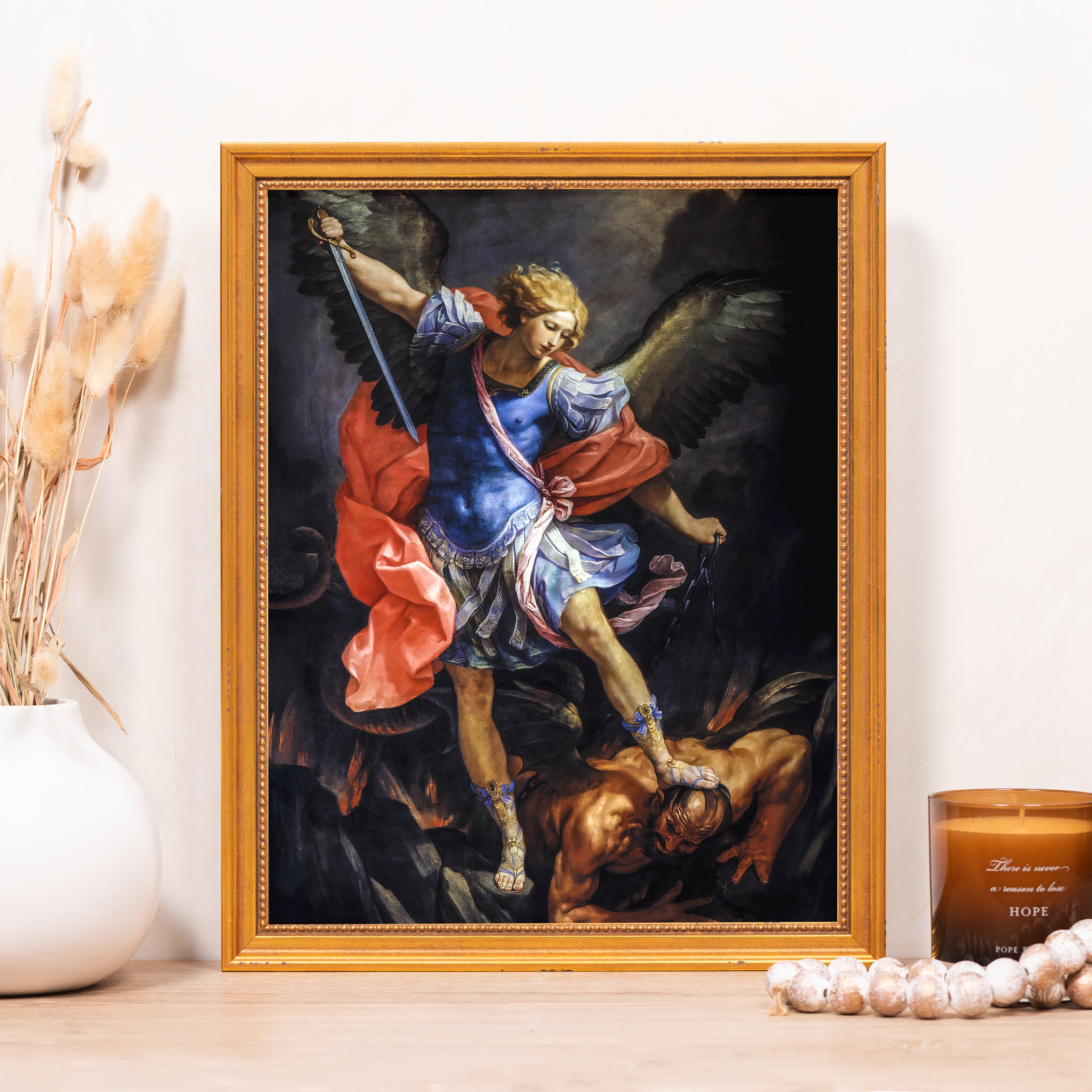 Reni's Archangel Michael Defeating Satan Framed Canvas - Sacred Classi