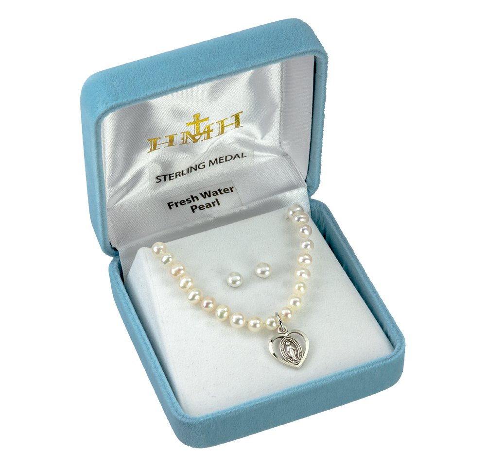 Freshwater Pearl Miraculous Medal & Earring Set