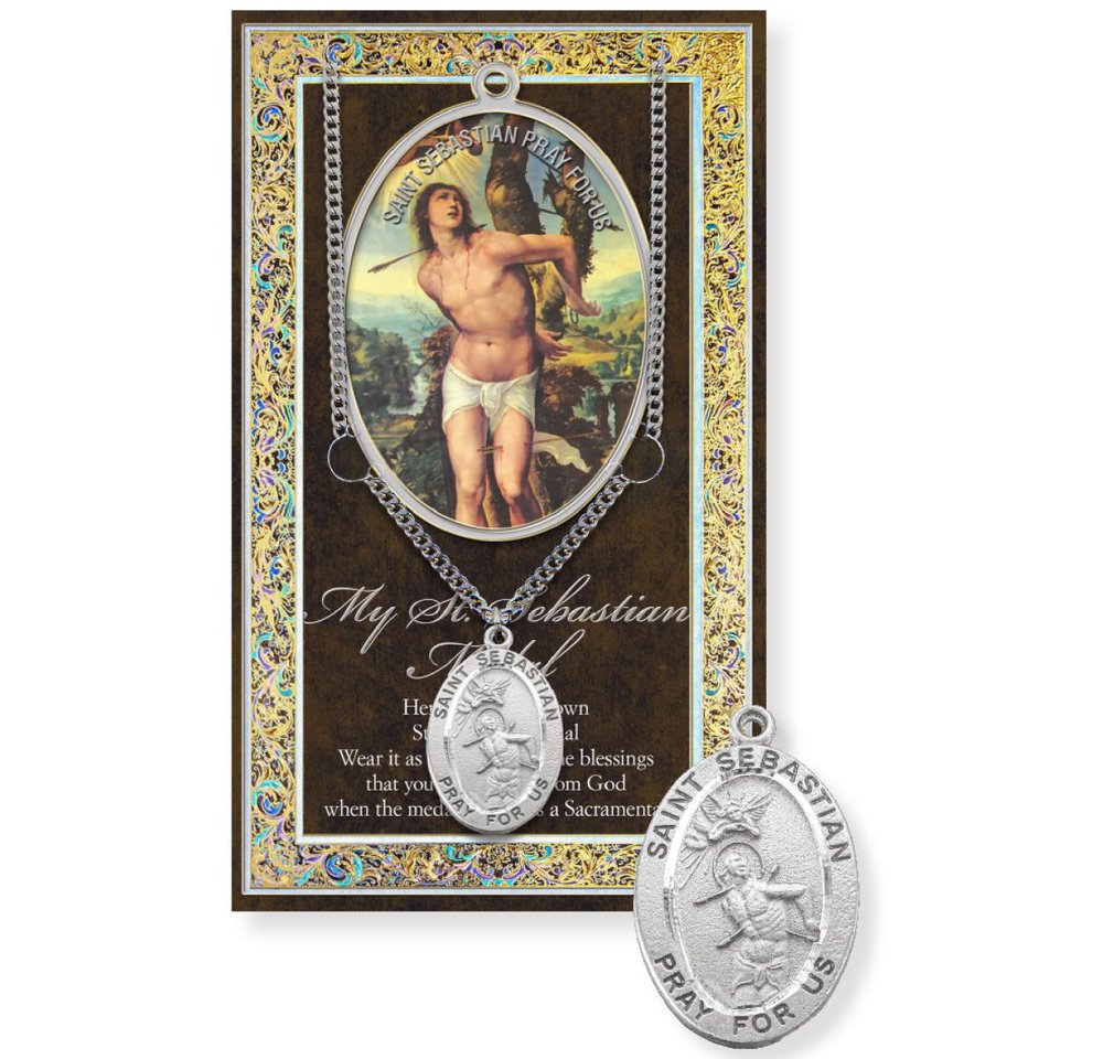 St. Sebastian Pewter Medal Necklace & Prayer Card Pamphlet - 24"