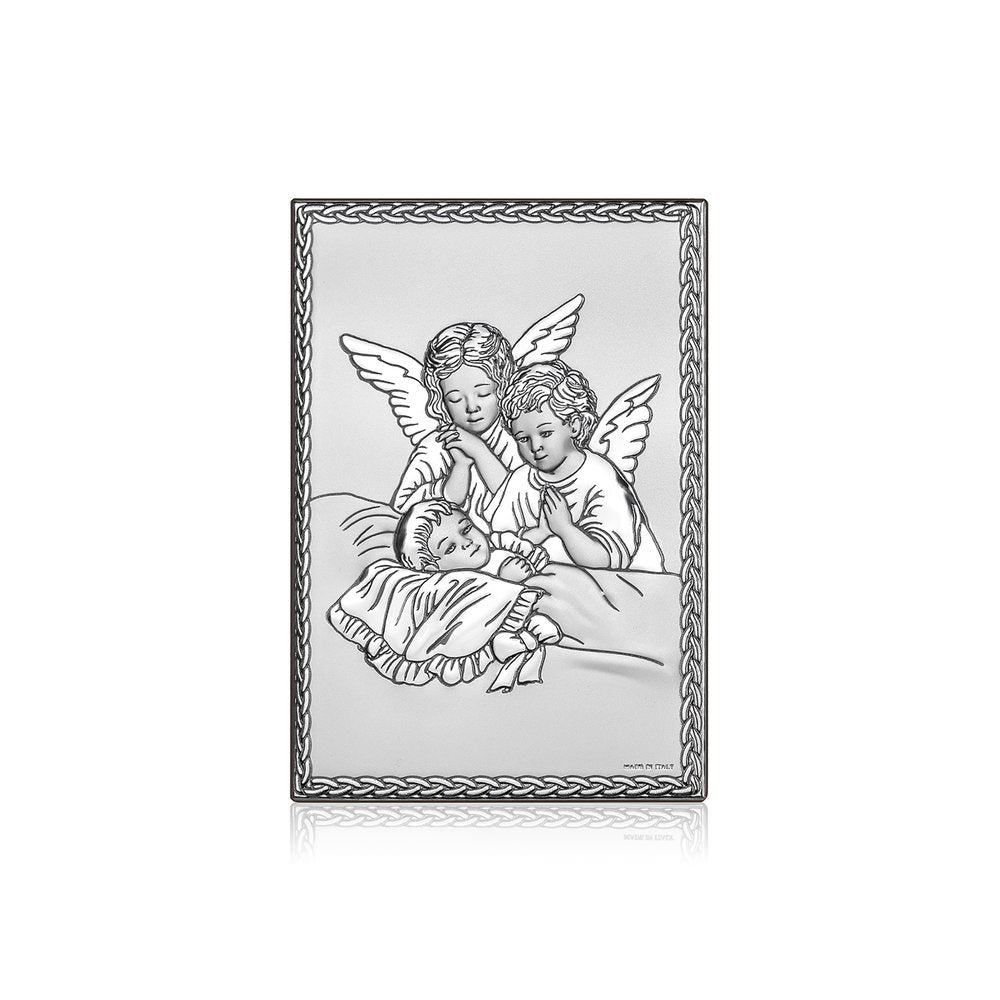 Roped Silver Guardian Angels Plaque - 5.5" x 4"