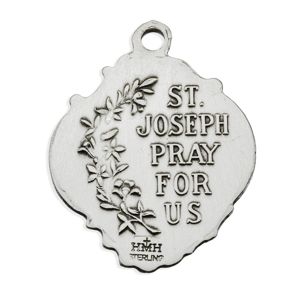 Baroque Sterling Silver St. Joseph Medal Necklace