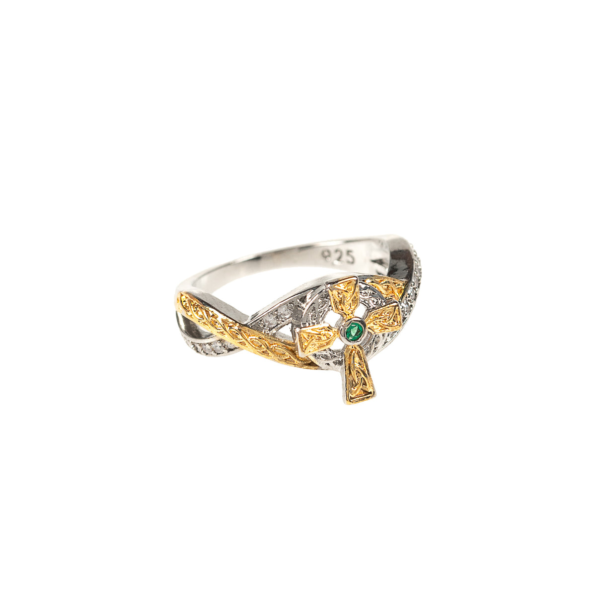 Gold Plated 2-Tone Celtic Cross Ring - Multiple Sizes