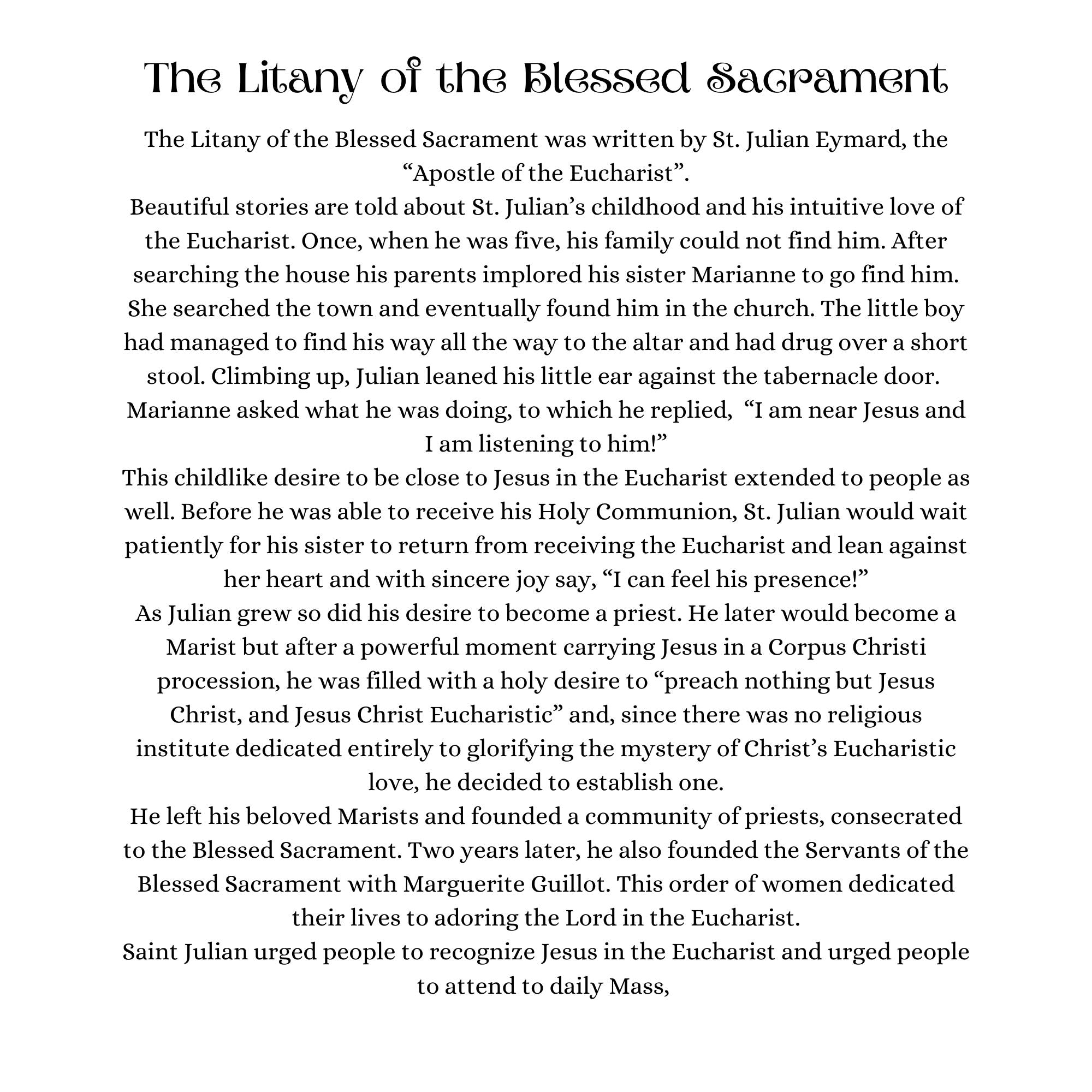 Litanies for Littles: The Most Blessed Sacrament