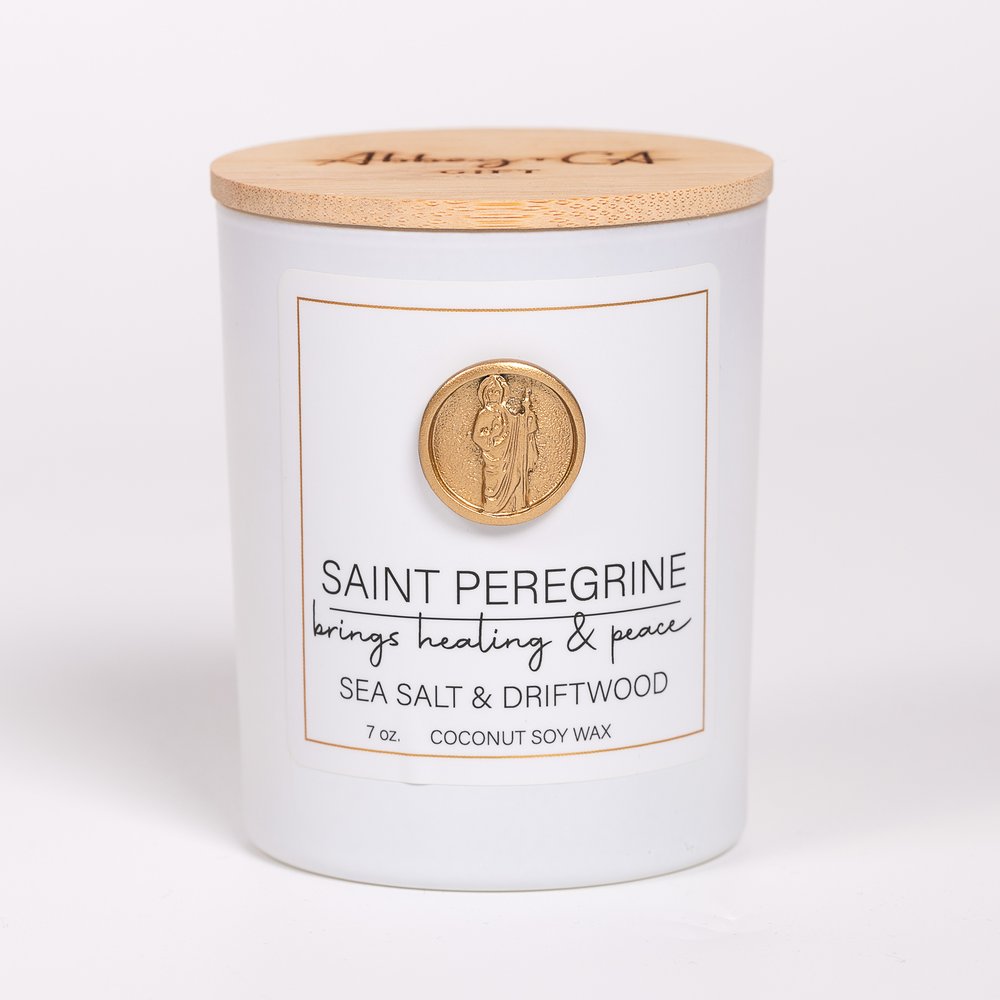 St. Peregrine Healing & Peace Candle - Sea Salt & Driftwood