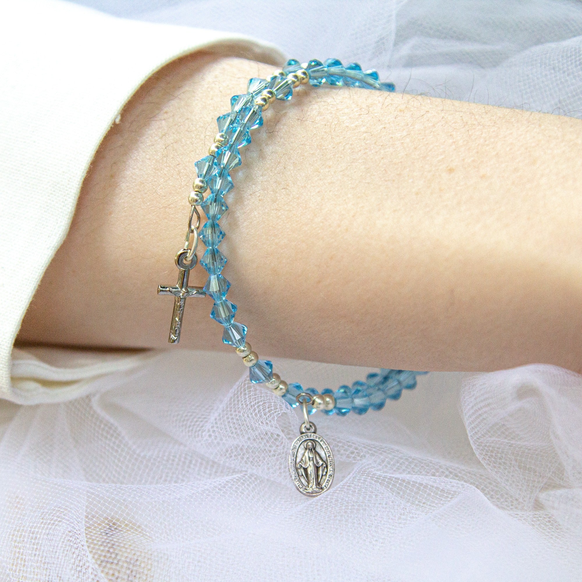 Swarovski Aqua Rosary Wrap Bracelet