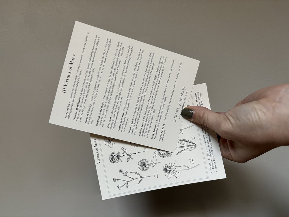 Virtues of Mary Floral Prayer Cards - Set of 10