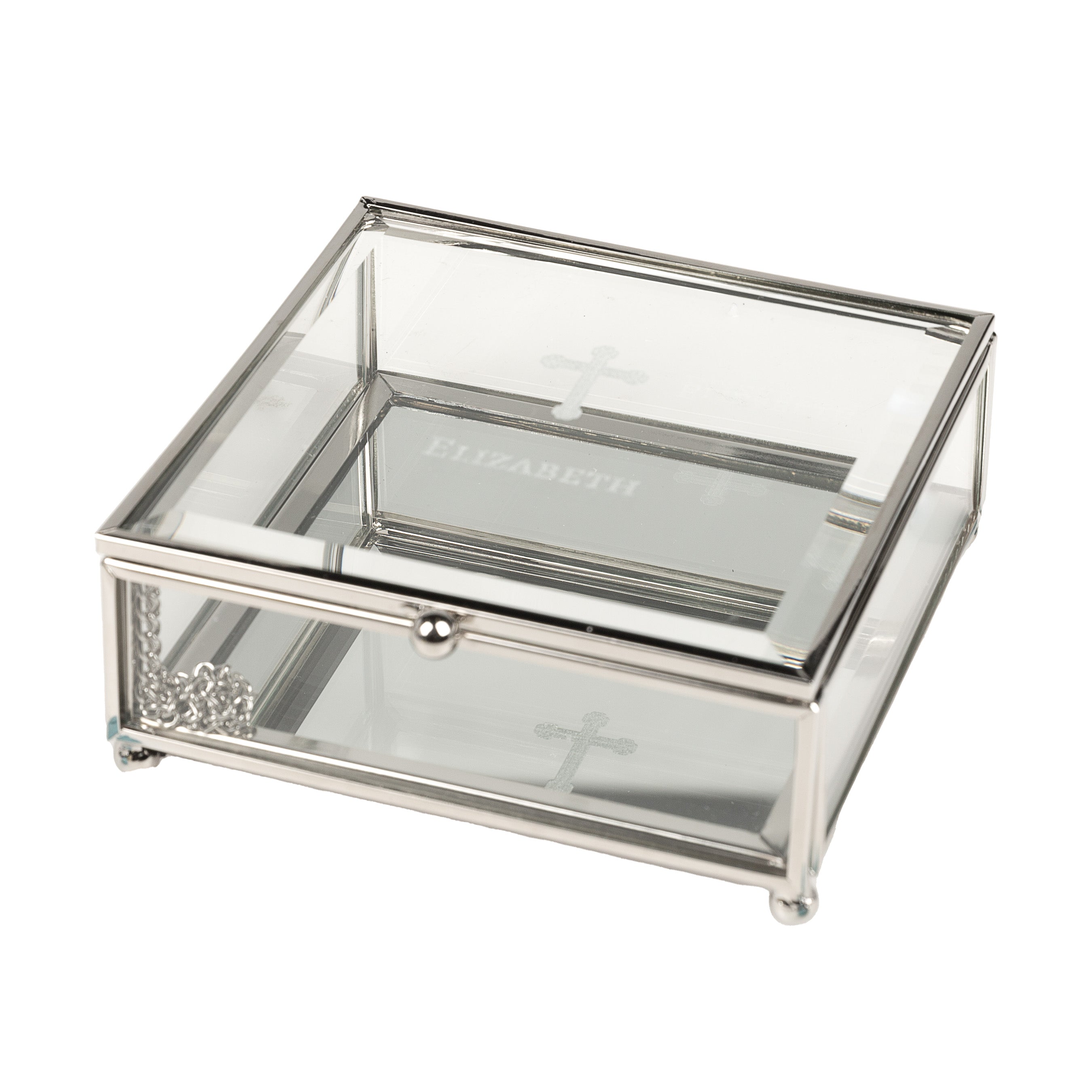 Personalized Elegant Glass Rosary Box - 4.75 inch square