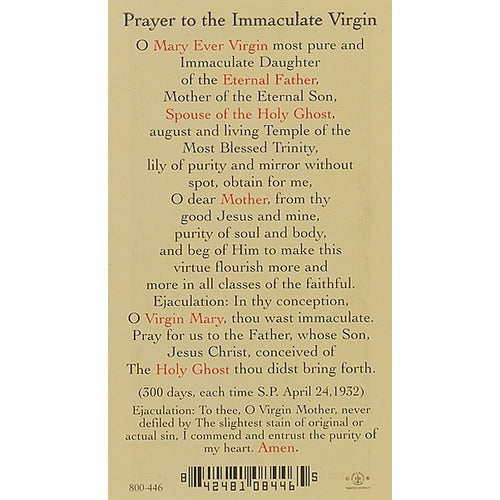 Prayer to Immaculate Virgin - Prayer Card