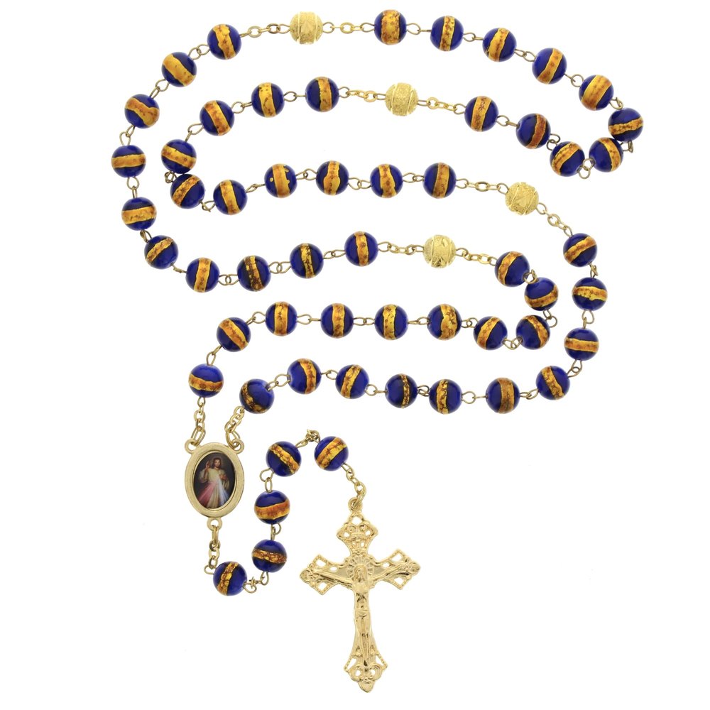Royal Blue, Copper & Gold Divine Mercy Rosary