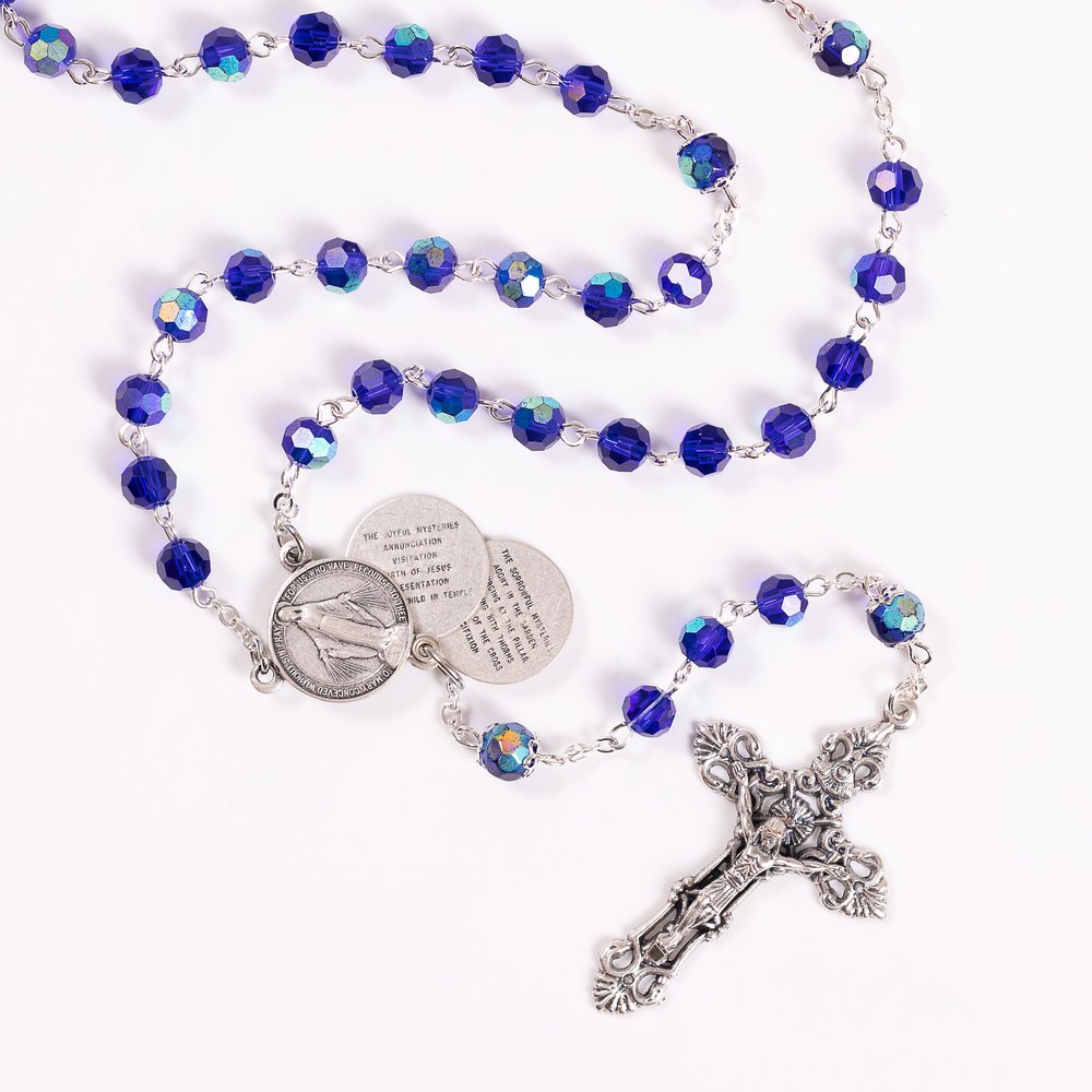 Mysteries Centerpiece Blue Crystal Rosary