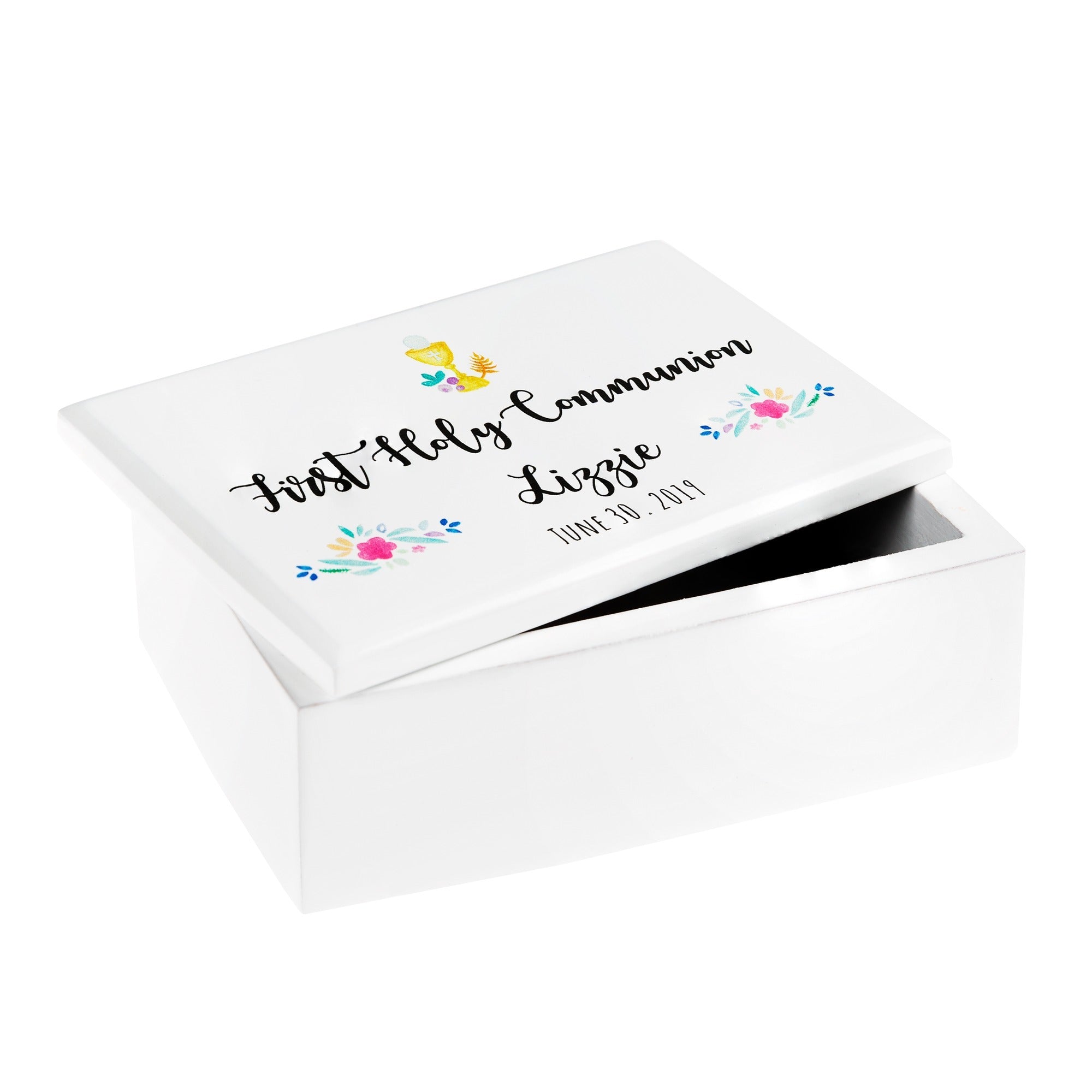 Personalized First Communion Watercolor Wood Box - Girl
