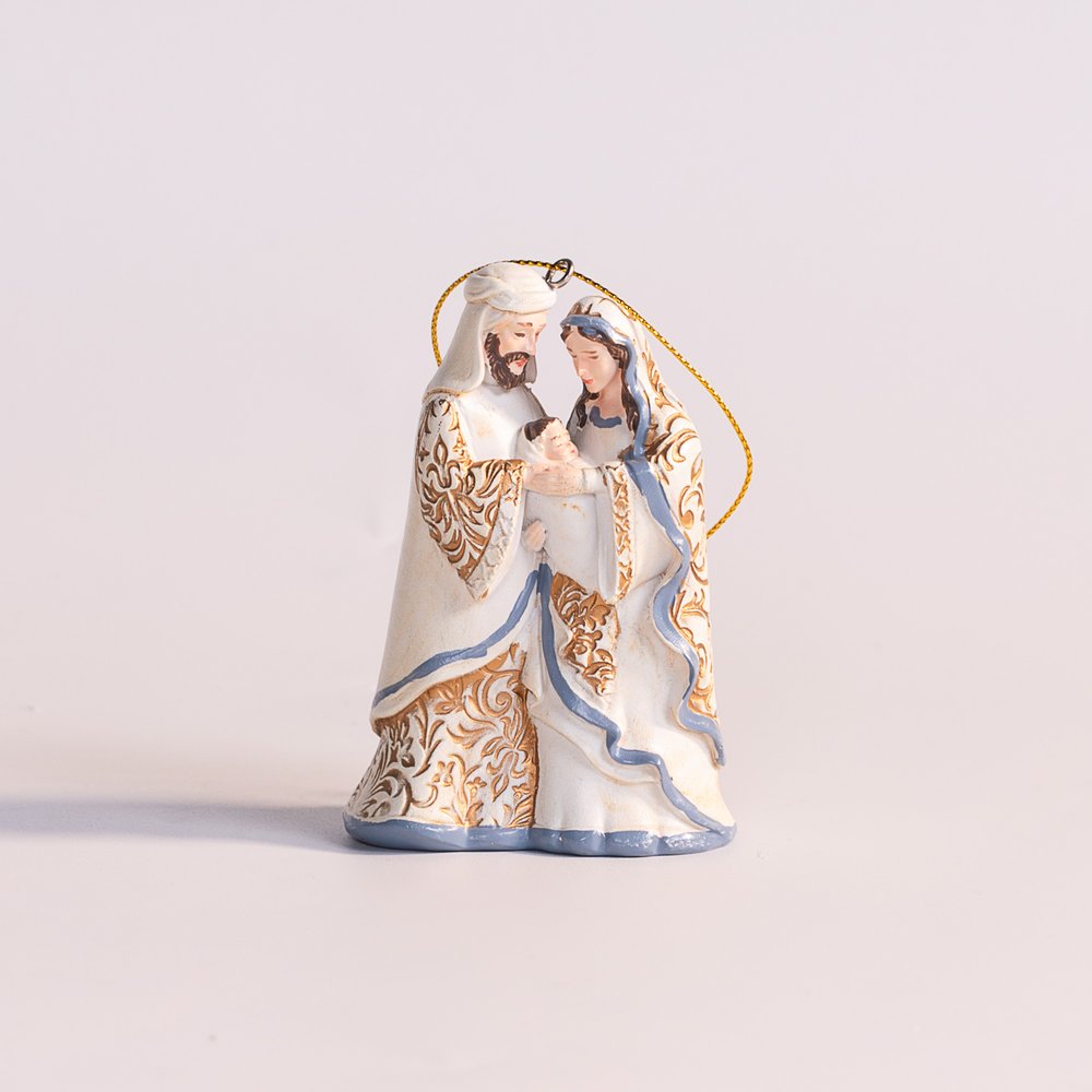 Blue, White & Gold Holy Family Ornament - 3.5"