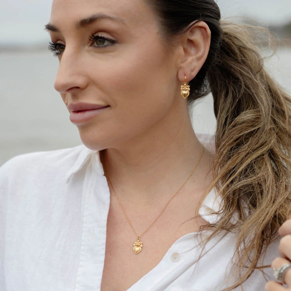 Gold Sacred Heart Flower Earrings