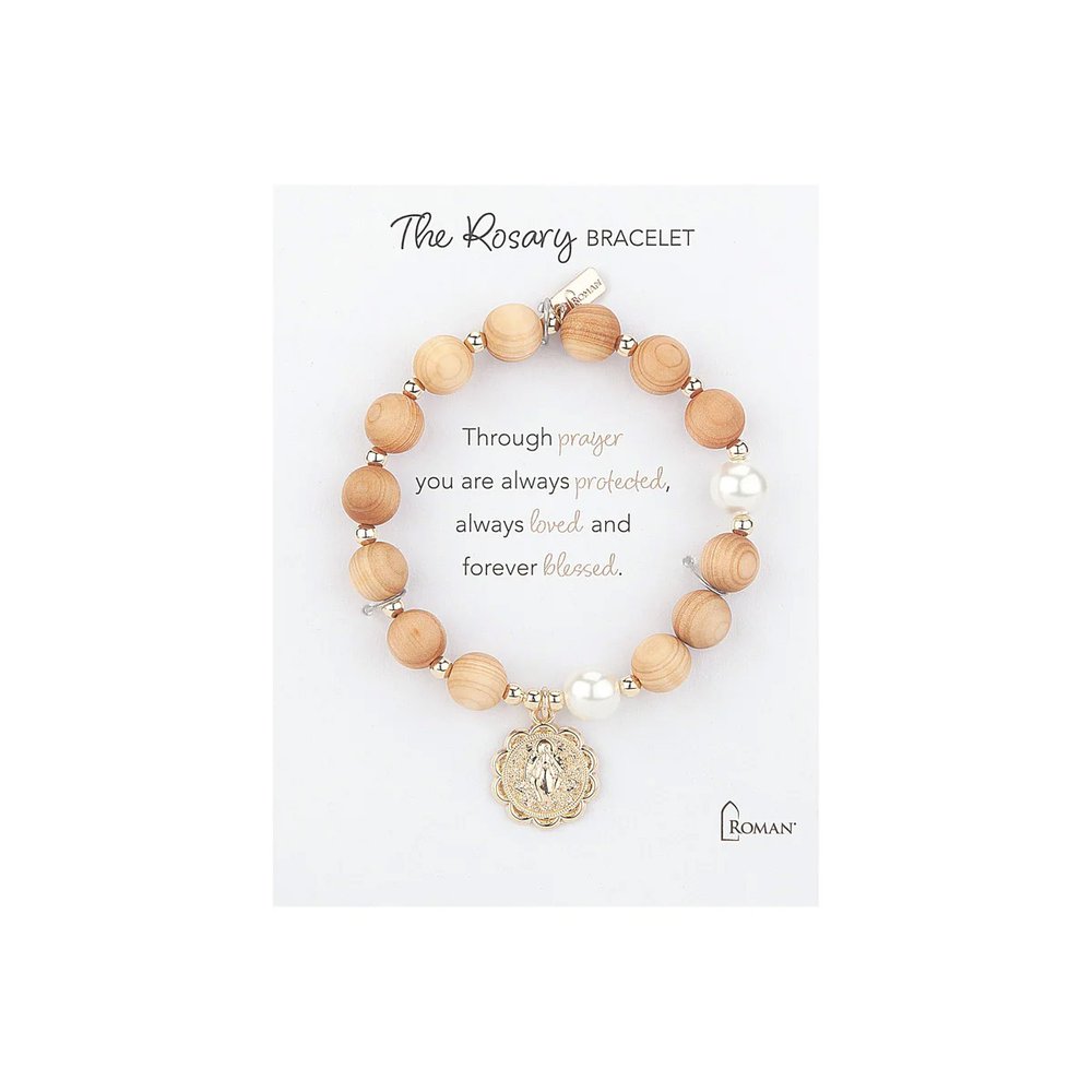 Chunky Wood Rosary Bracelet - 7" L