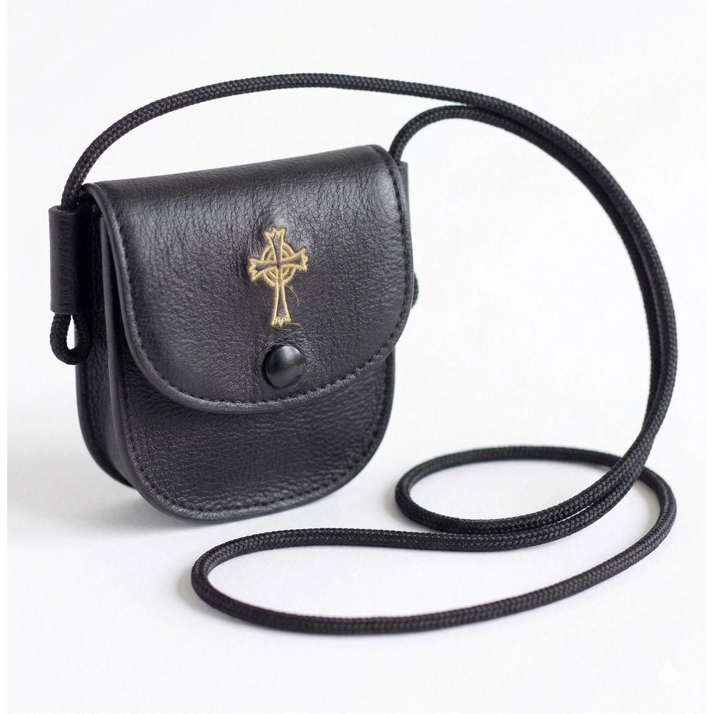 Medium Black Sheepskin Leather Burse with 30" Strap