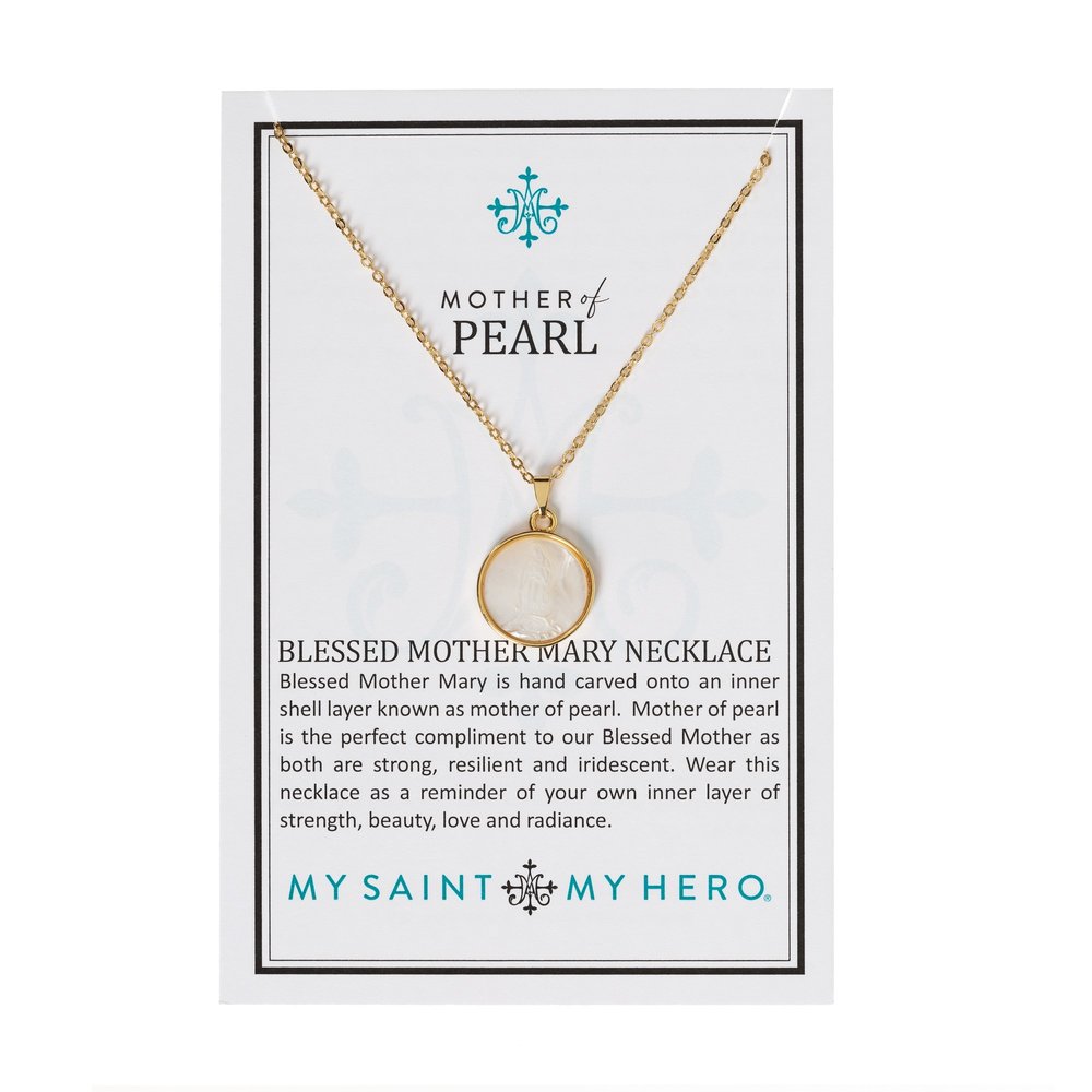 Hand Carved Mother of Pearl Marian Necklace