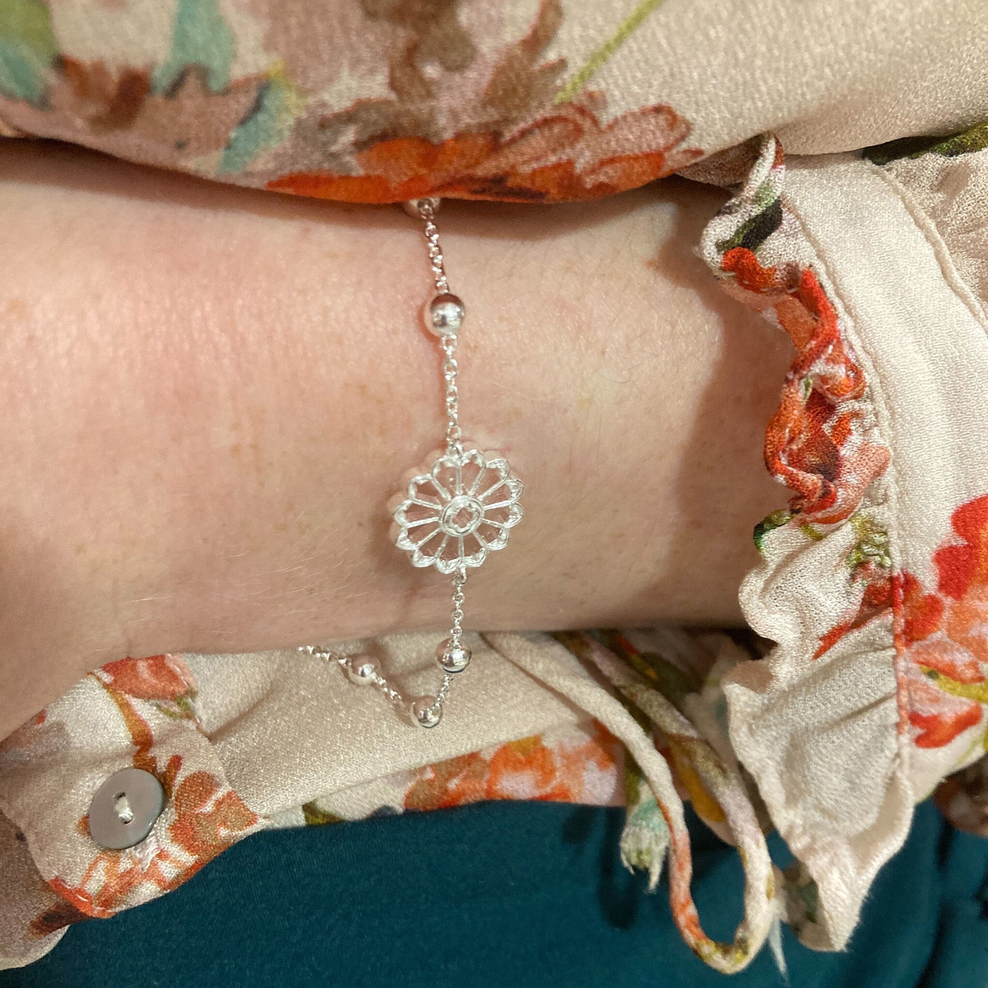 Sterling Silver Notre Dame Rose Window Rosary Bracelet