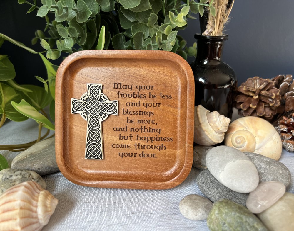 Celtic Cross Home Blessing Cedar Trinket Dish