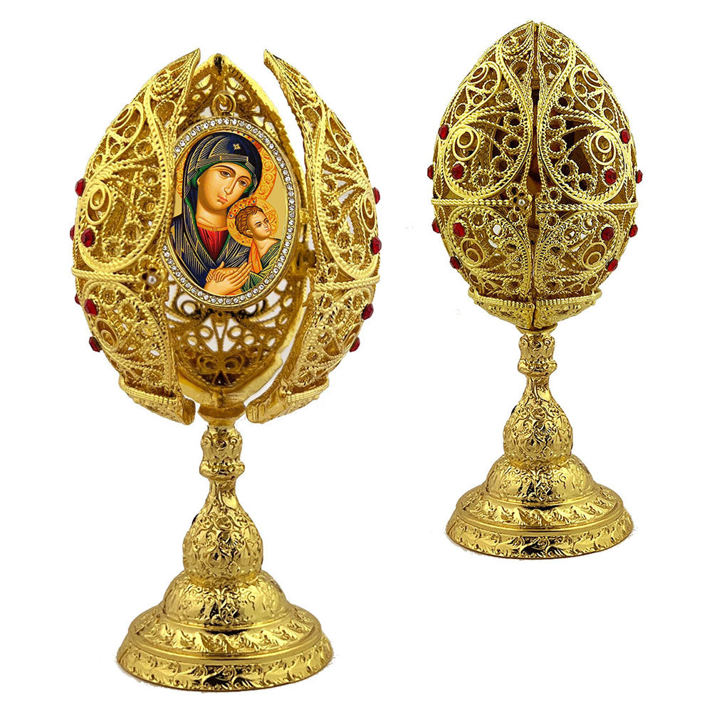 Perpetual Help Icon Golden Egg Triptych on Stand