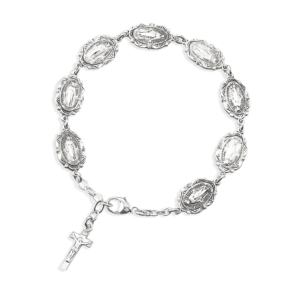 Sterling Silver Ornate Miraculous Medal Bracelet