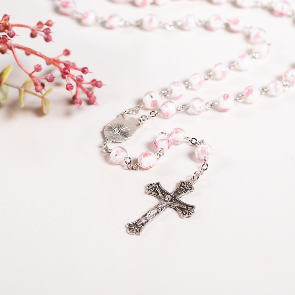 Italian Glass Rose Bead Rosary