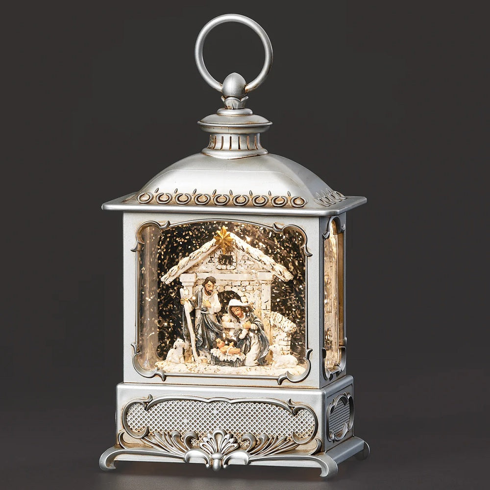 Nativity Scene Pewter Swirl LED Lantern