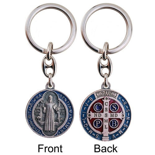 Blue and Red Enameled St. Benedict Key Chain | The Catholic Company®