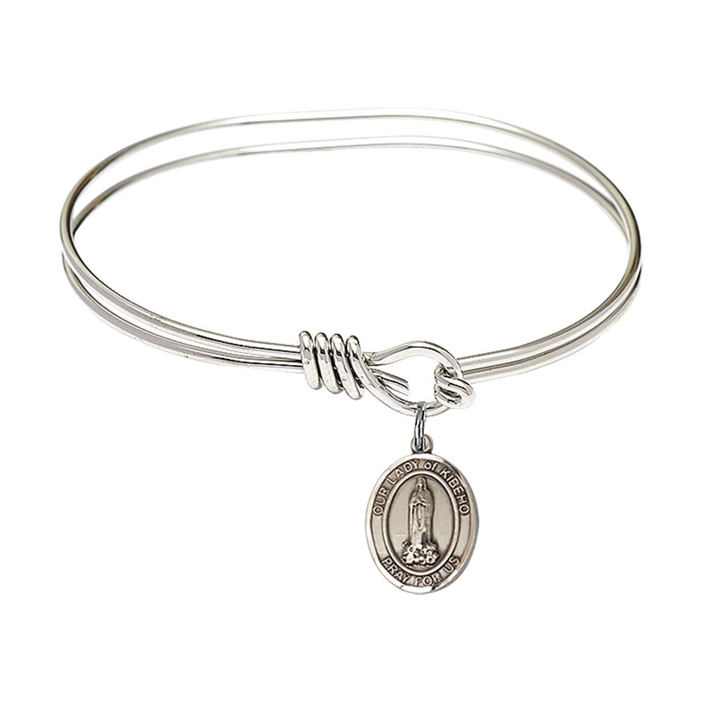 Youth 5 3/4" Rhodium Plated Bangle Bracelet with Our Lady of Kibeho Medal
