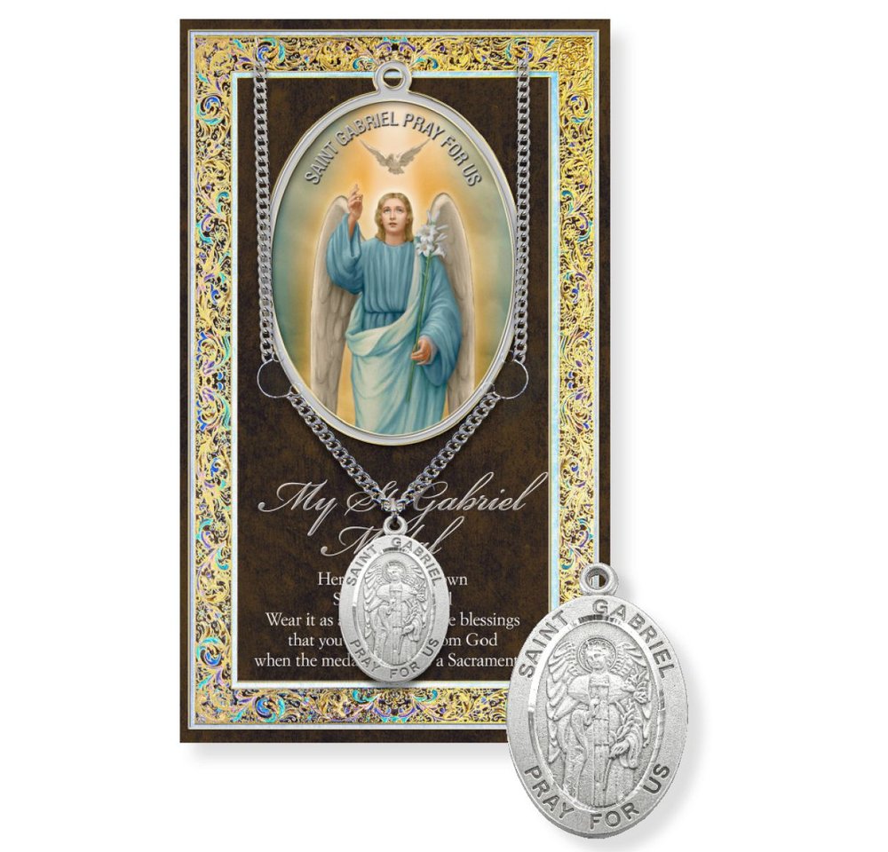 St. Gabriel Pewter Medal Necklace & Prayer Card Pamphlet - 24"