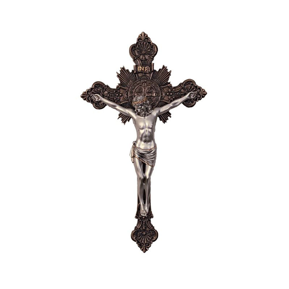Bronze & Pewter Style Baroque St Benedict Crucifix - 19"