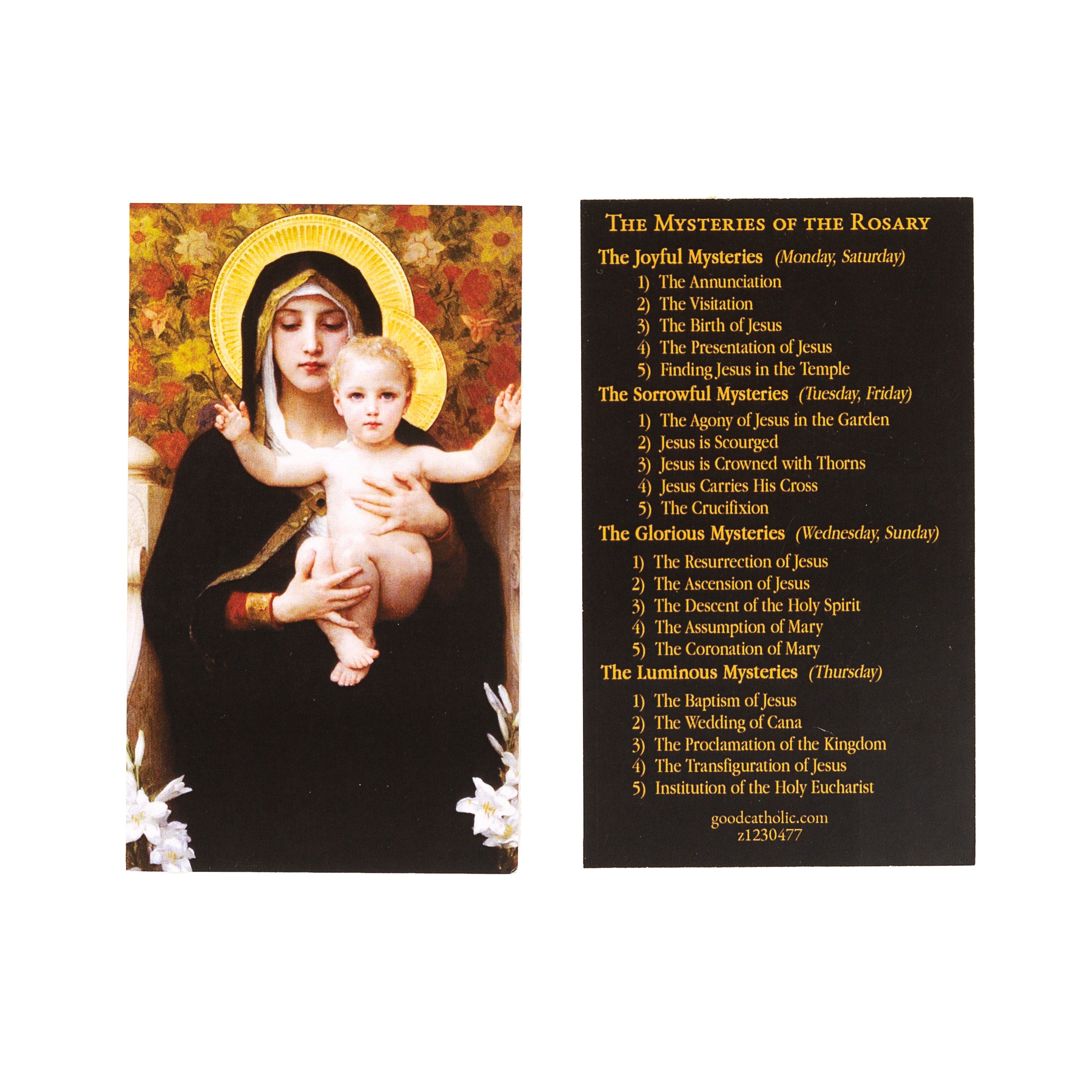 Good Catholic Mysteries of the Rosary Prayer Card Pack of 5