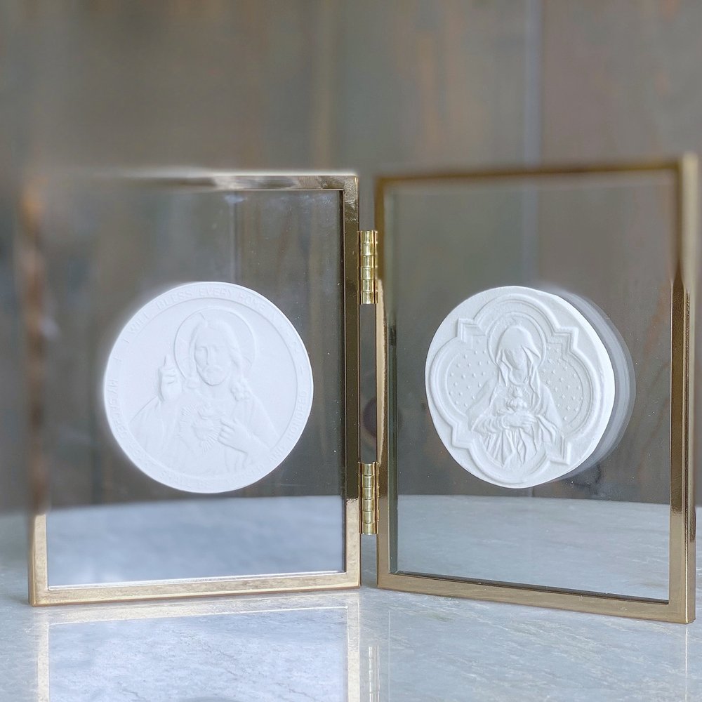 Sacred & Immaculate Hearts Intaglio Diptych