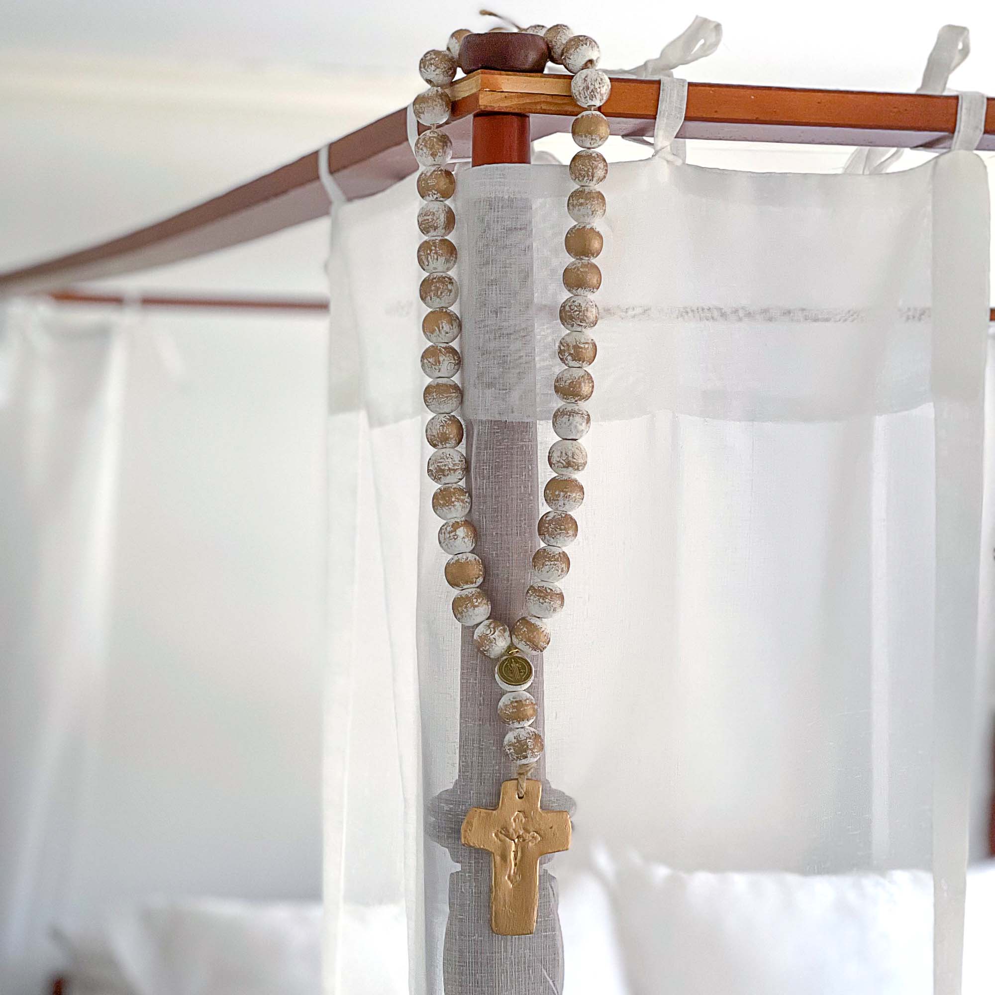 Large Strand White & Gold Leaf Blessing Beads