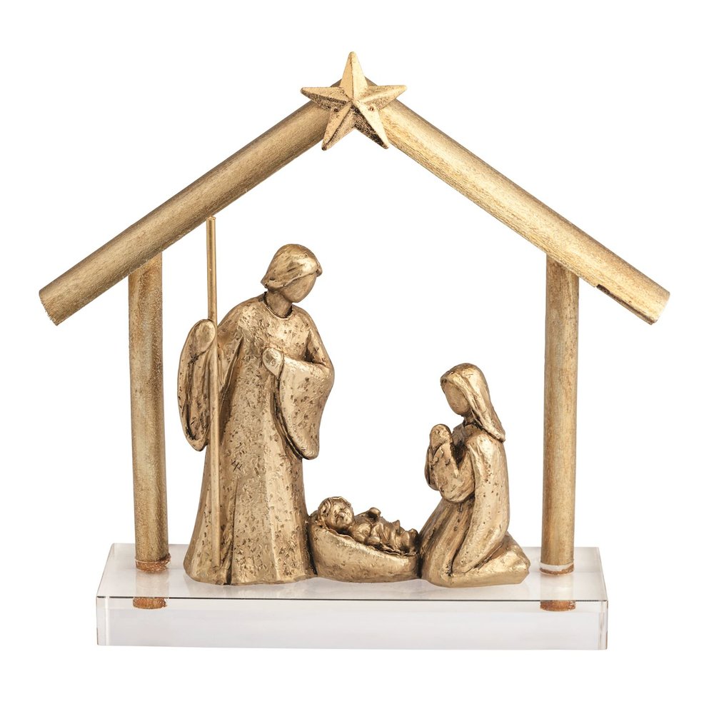 Gold One-Piece Nativity on Acrylic Base - 8.5"