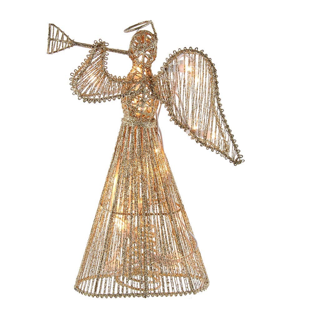 LED Illuminated Gold Glitter Angel Tree Topper – 12.9"
