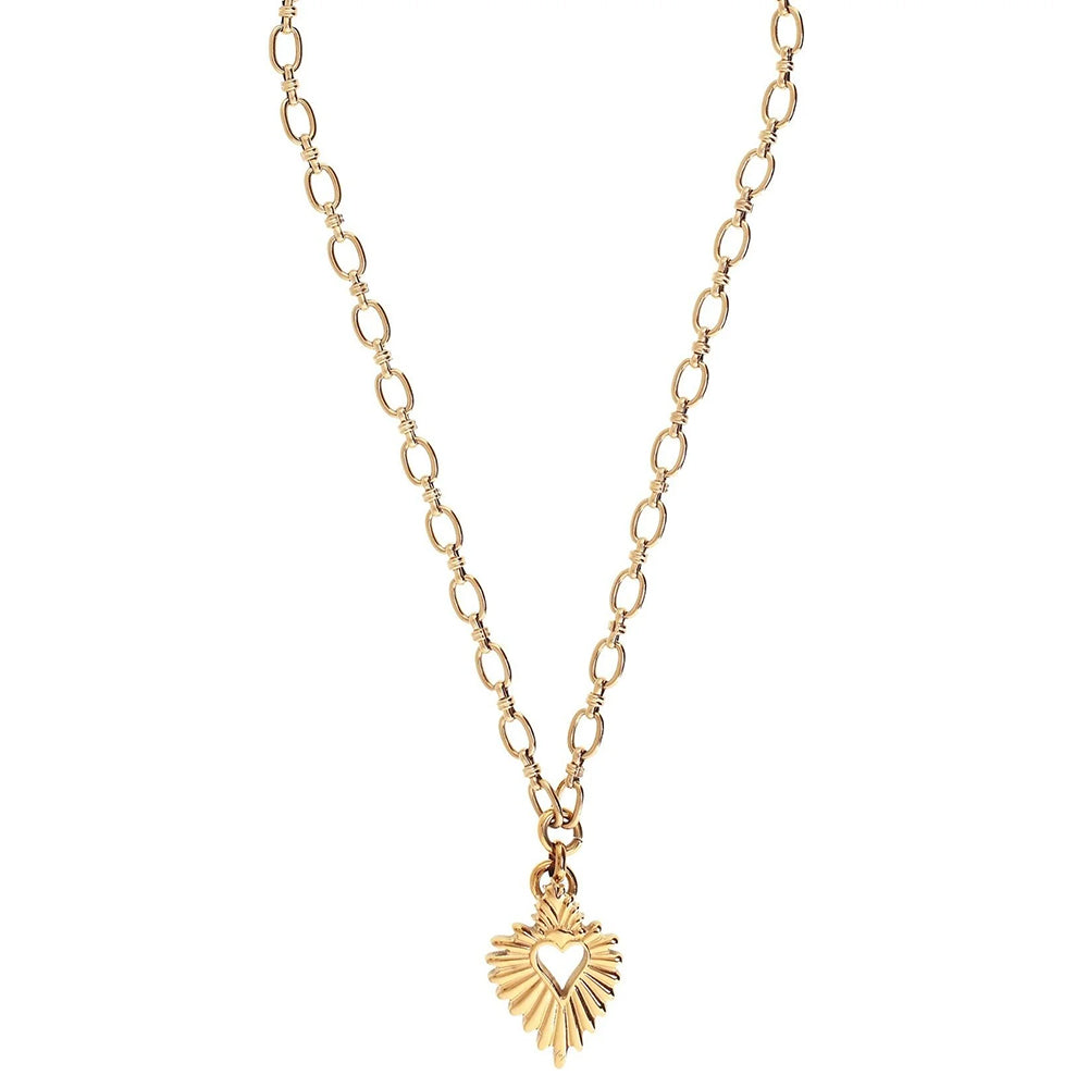 Gold Sunburst Sacred Heart Statement Necklace