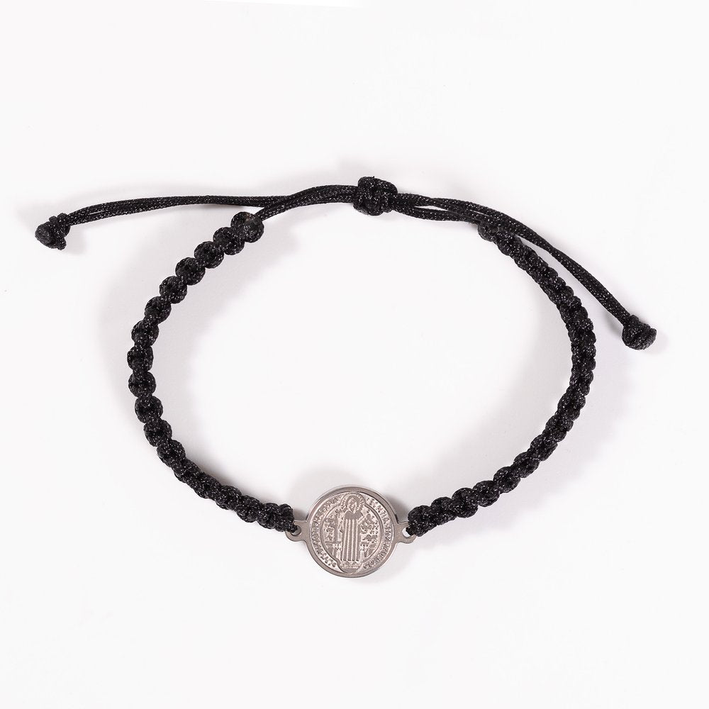 Men's Black Macramé St. Benedict Medal Bracelet
