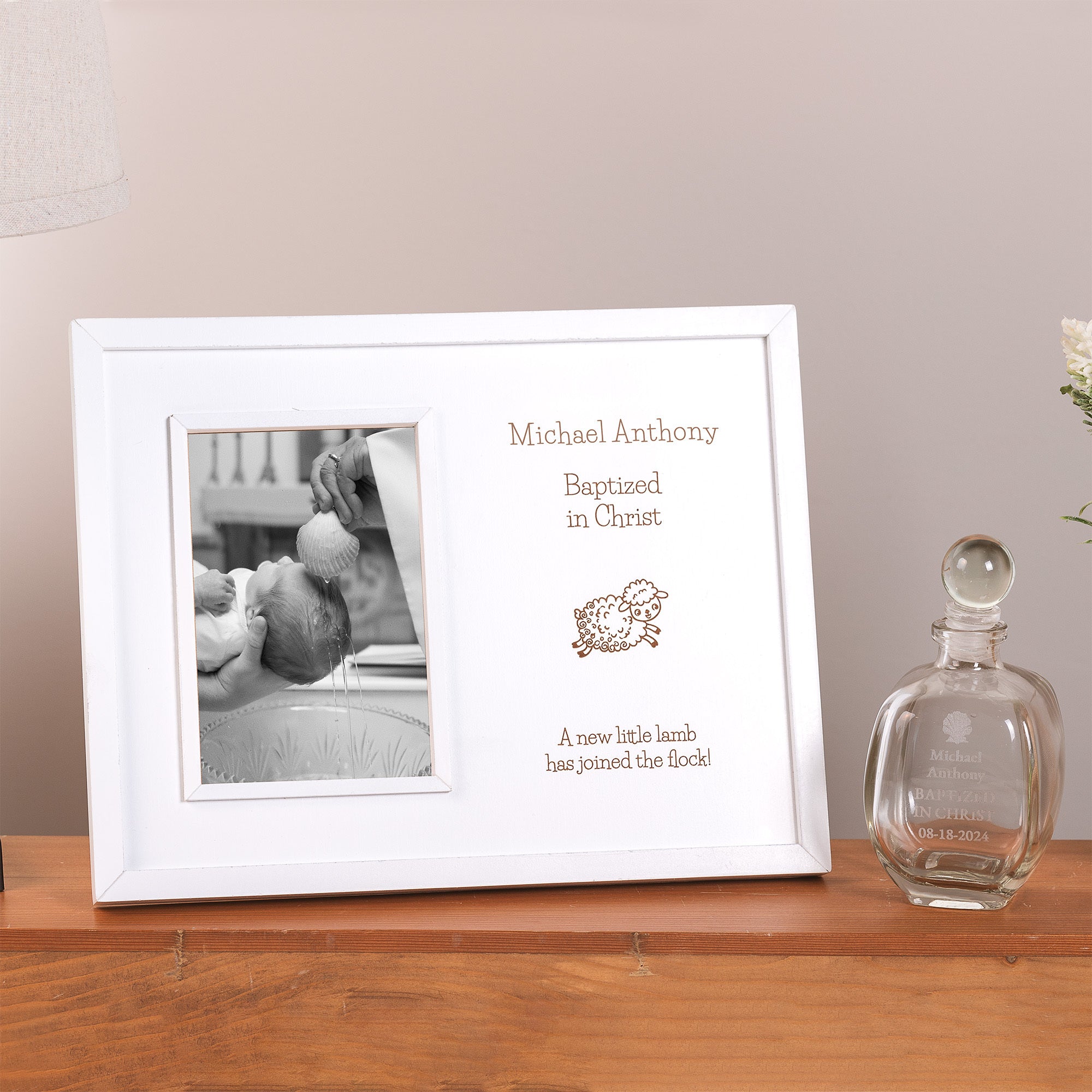 Personalized Baptism Frame & Elegant Baptism Holy Water Bottle