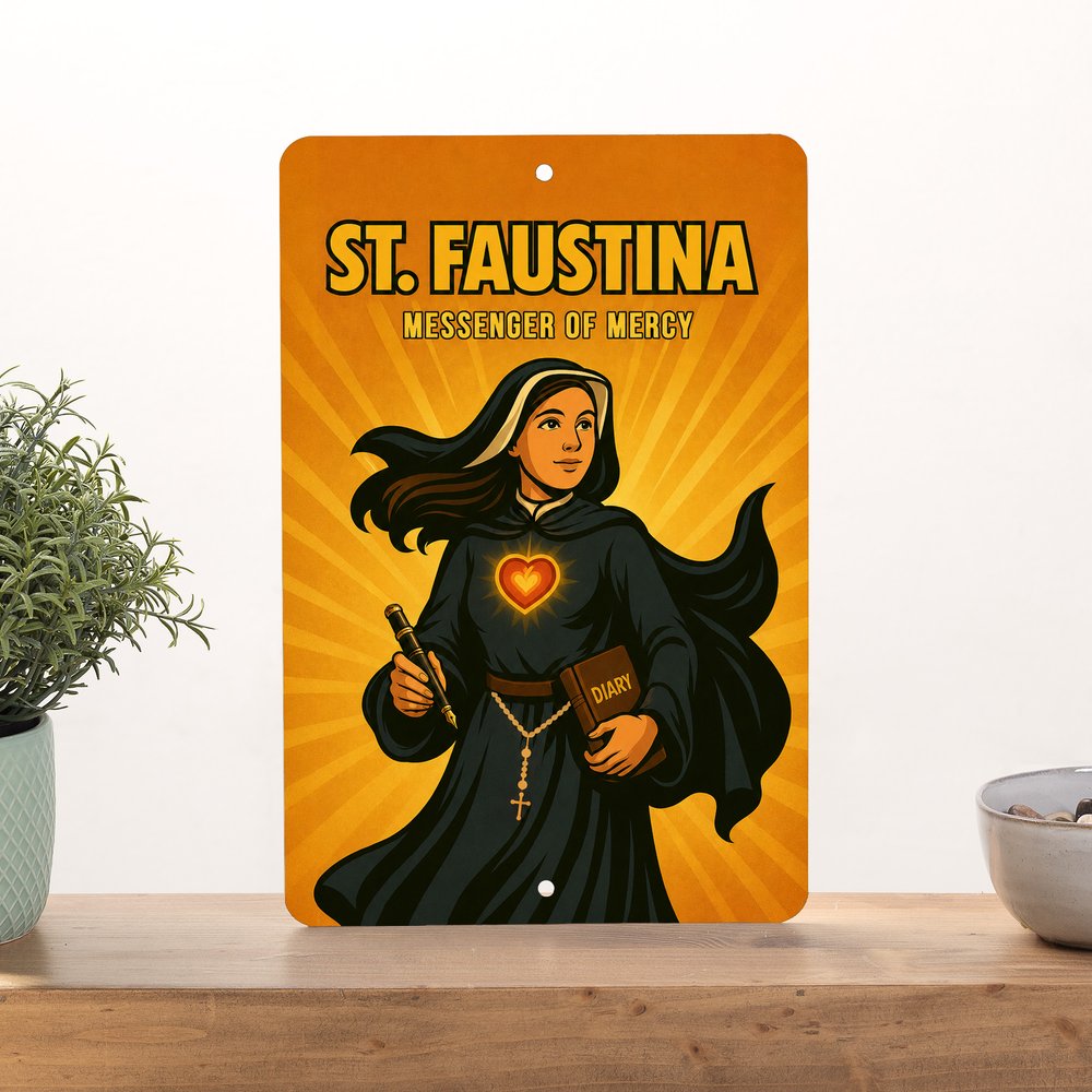 St. Faustina Superhero Tin Sign