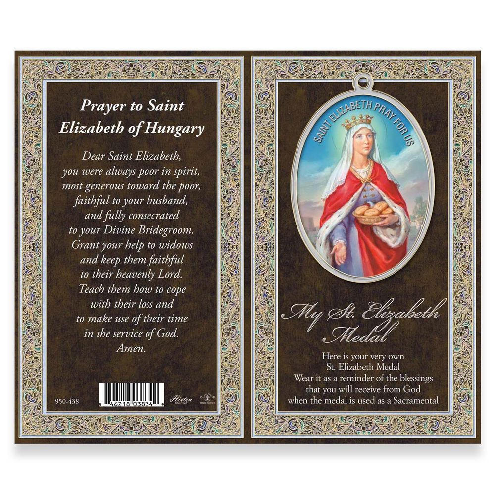 St. Elizabeth of Hungary Pewter Medal Necklace & Prayer Card Pamphlet - 18"