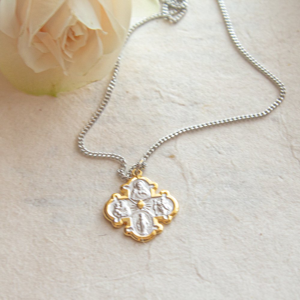 Two Tone Sterling 4-Way Medal Necklace