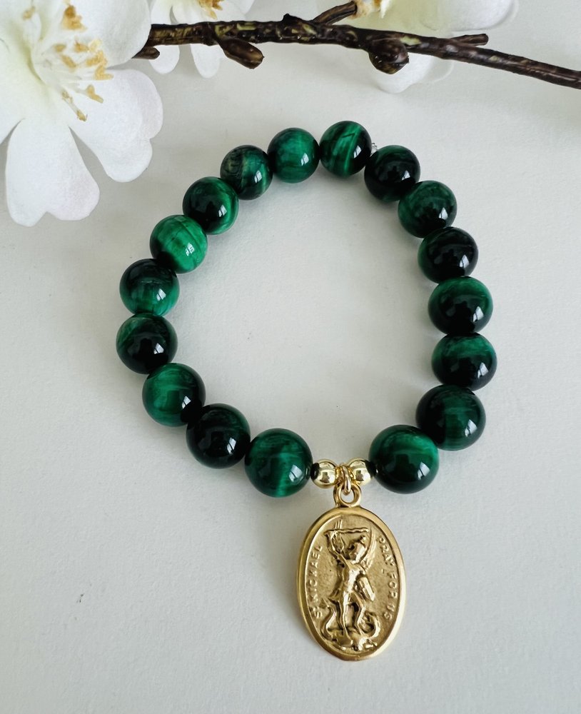 St. Michael Green Cat's Eye Bracelet
