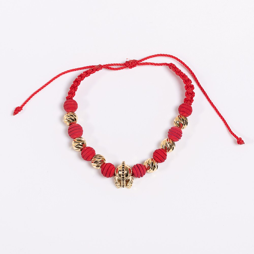 Woven Red Thread Bracelet – Neoprene, Cross, and Roman Helmet