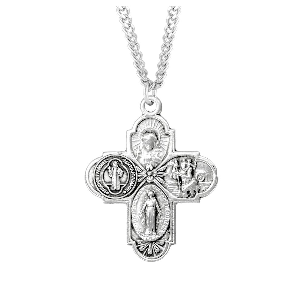 Sterling Silver St. Benedict 4-Way Medal Necklace