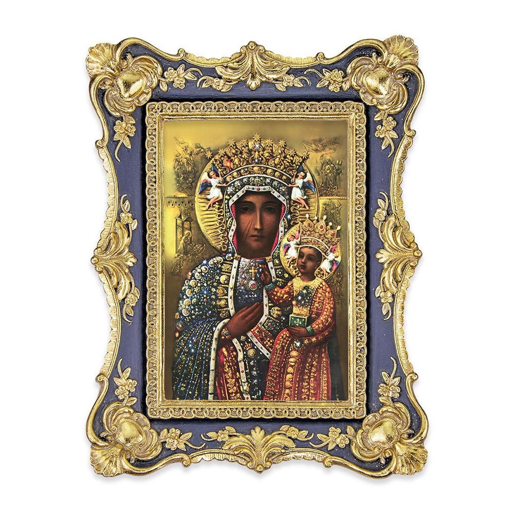 Our Lady of Czestochowa Print in Dark Blue & Gold Frame - 5" x 7"