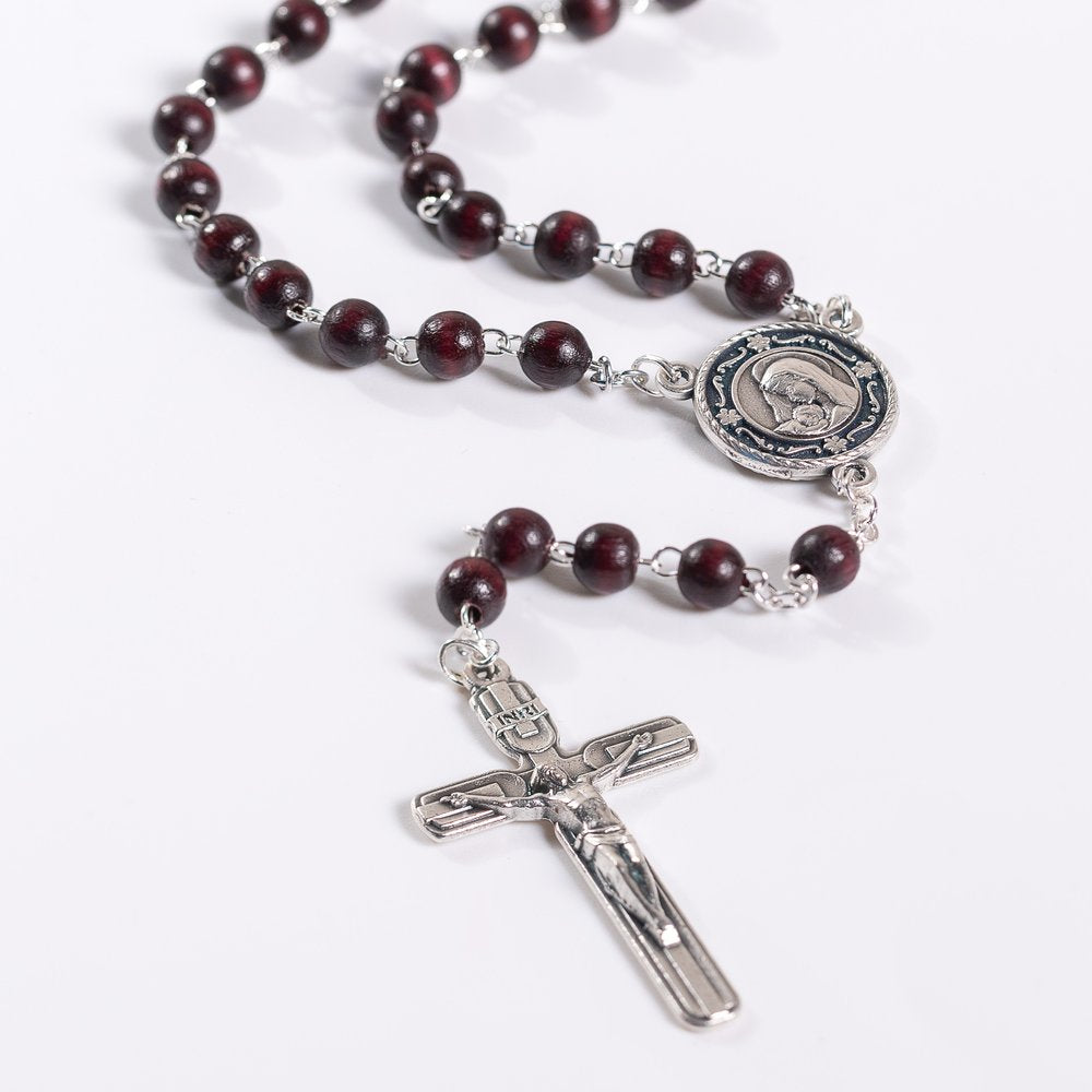 Italian Mahogany Miraculous Medal Rosary & Matching Rosary Box Set