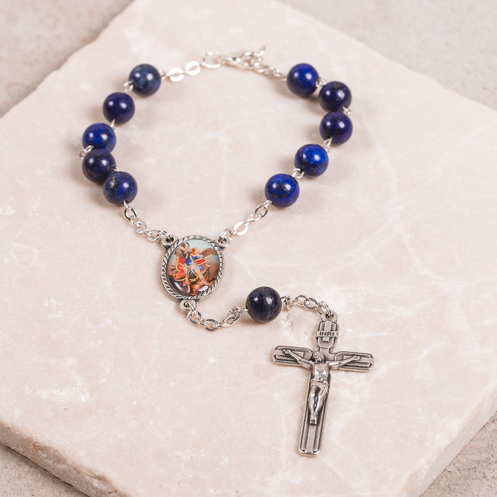 Blue Lapis Gemstone St. Michael Auto Rosary