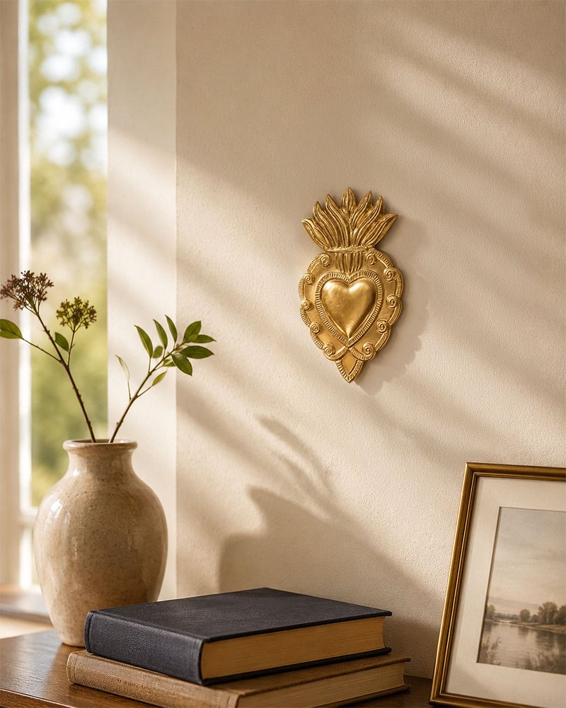 Gold Sacred Heart Wall Plaque - 9"