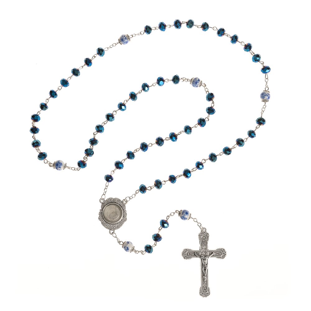 Blue Sunburst Lourdes Water Rosary
